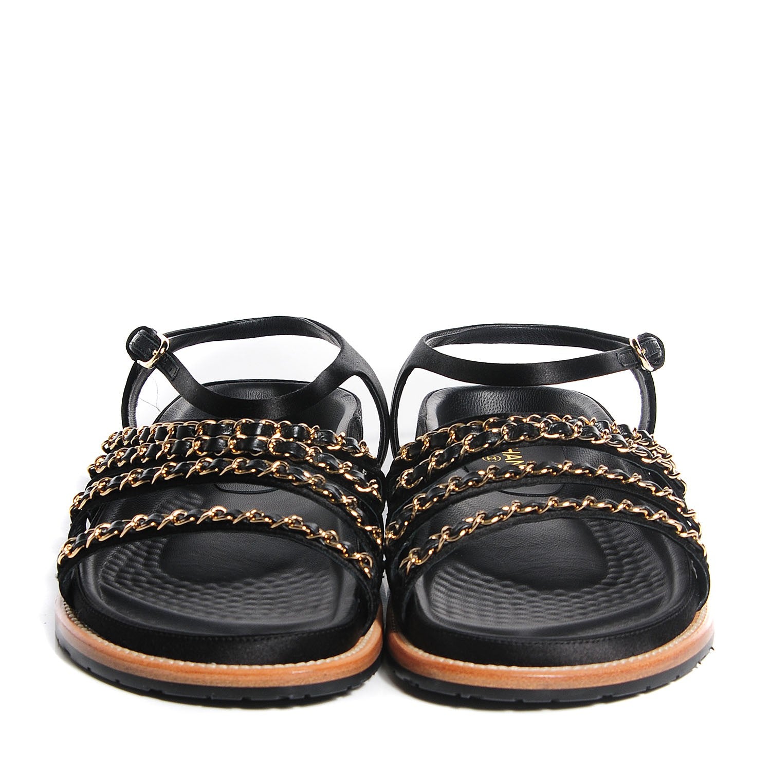 Chanel Satin Lambskin Chain Flat Sandals 40.5 Black 2 of 8