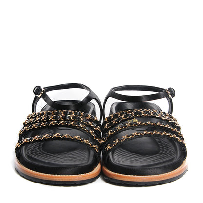 Chanel Satin Lambskin Chain Flat Sandals 40.5 Black 2 of 8