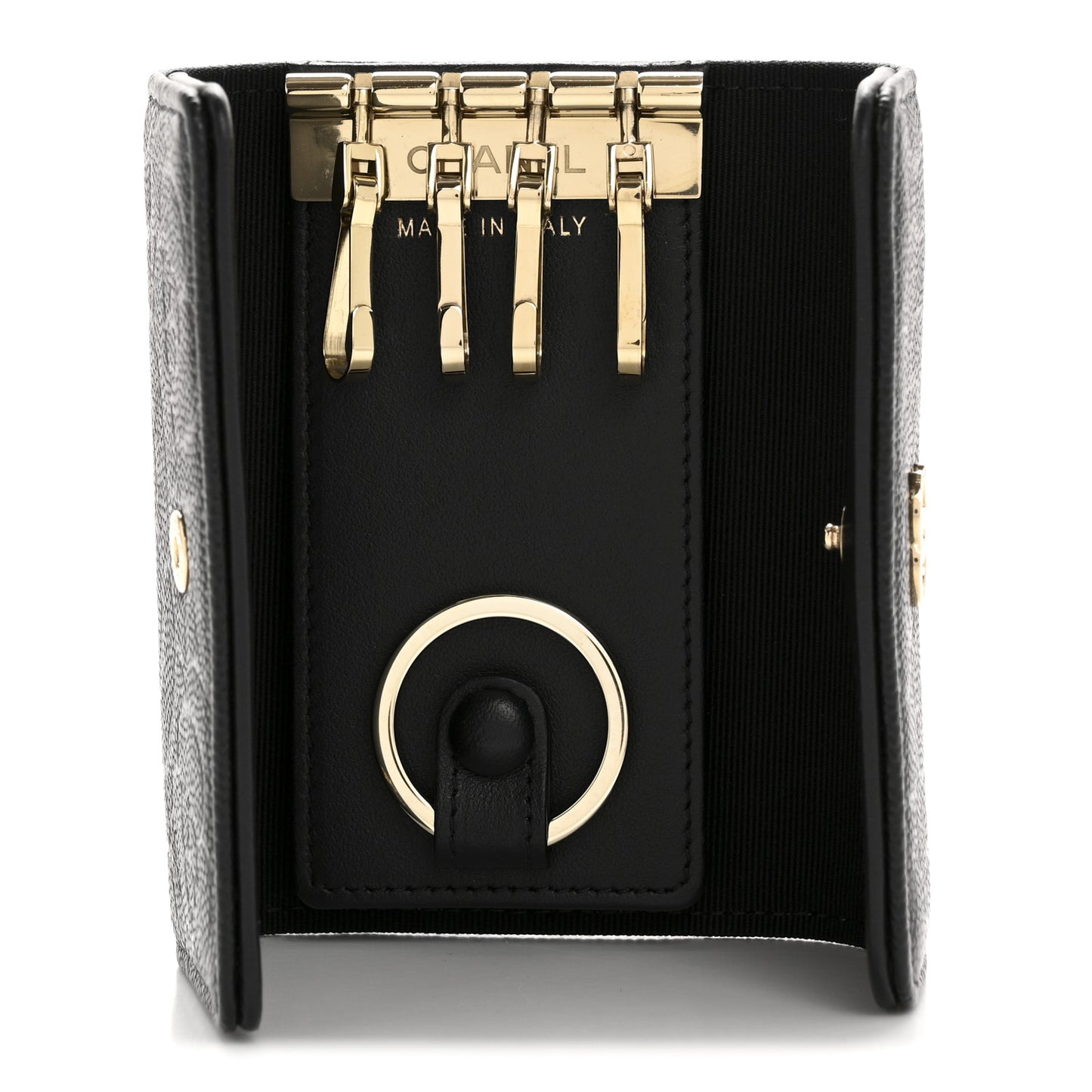 Caviar Embossed Camellia 4 Key Holder Case Black