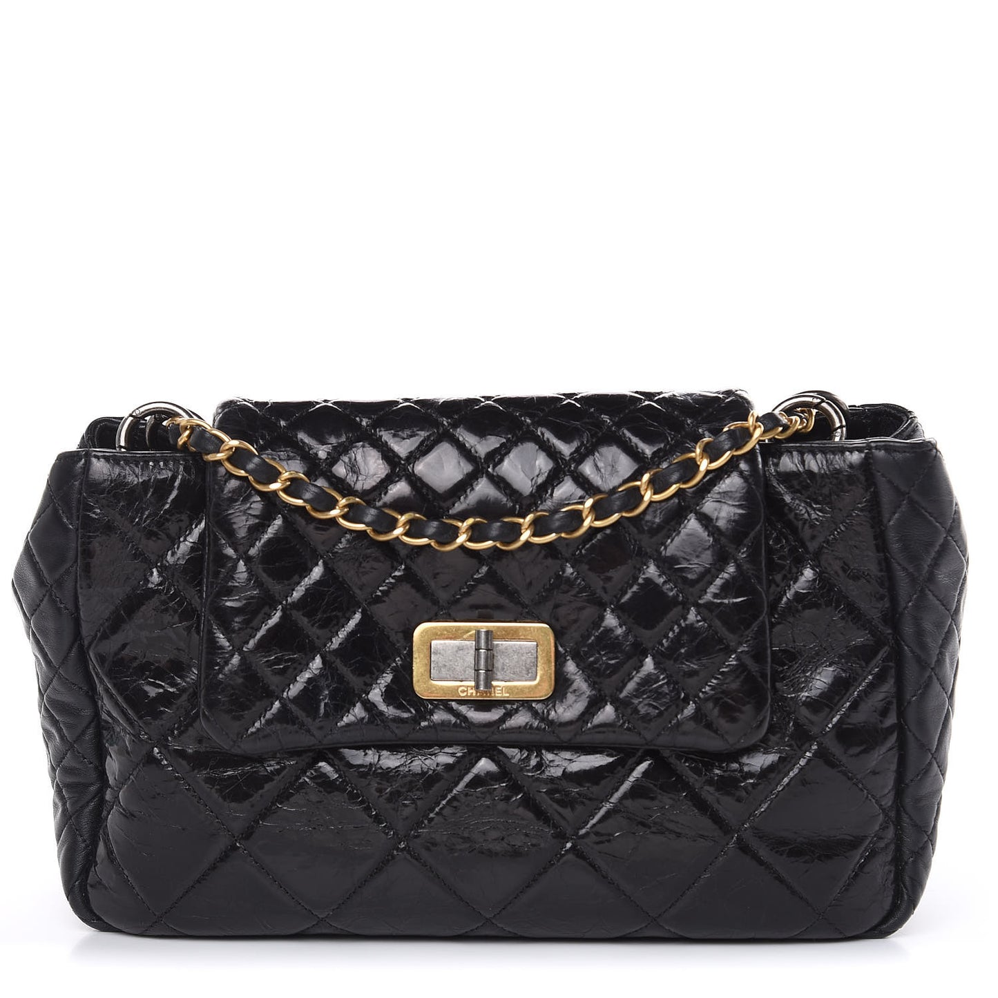 Glazed Crinkled Calfskin Medium East West Flap Black