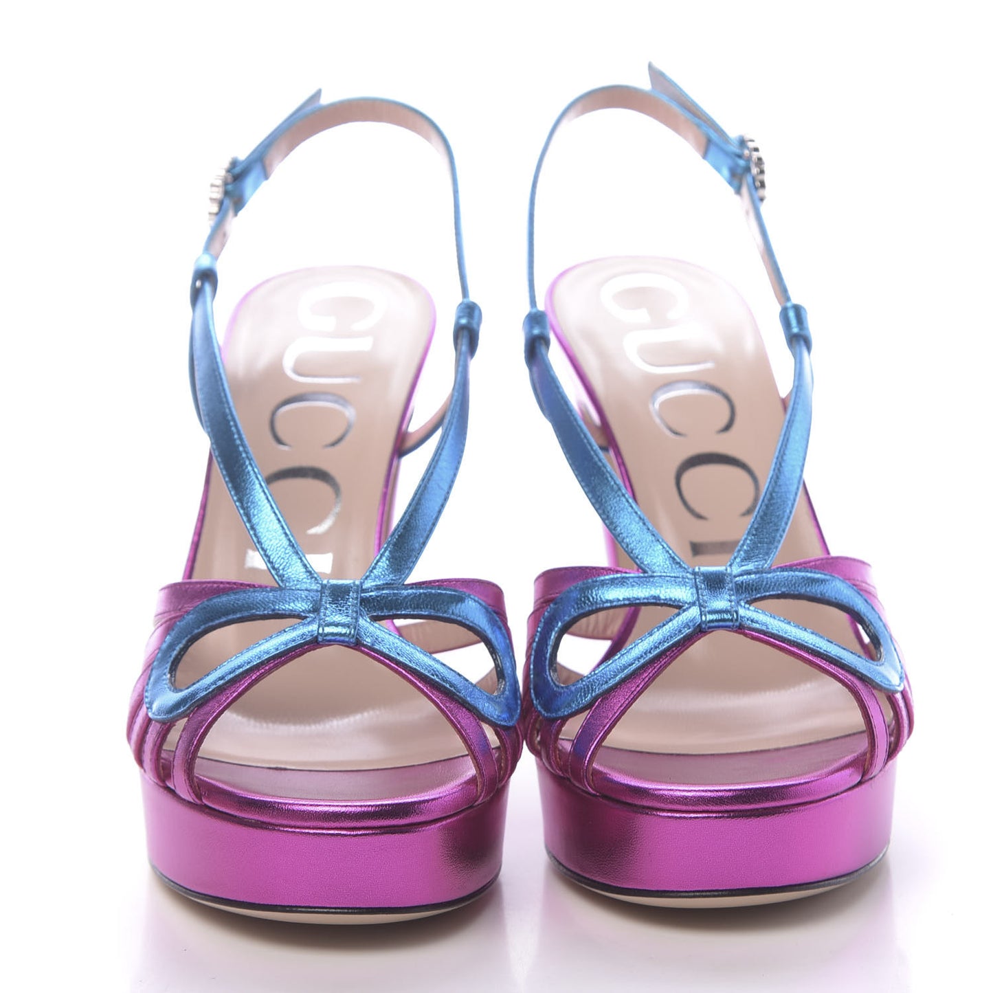 Metallic Nappa Crystal Zephyra Slingback Platform High Heel Sandals 36.5 Fuchsia Dark Turquoise