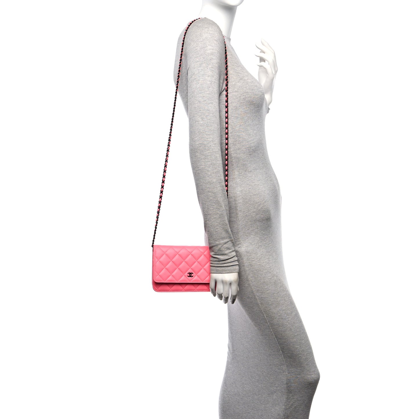 Lambskin Quilted Wallet On Chain WOC Coral Pink
