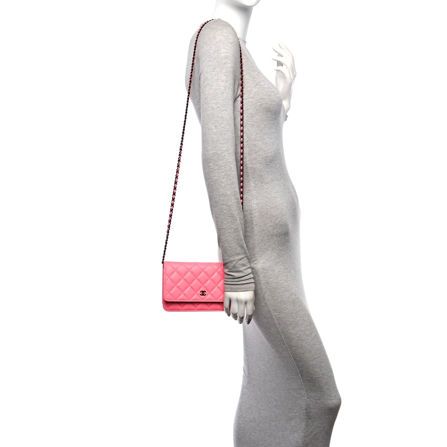 Chanel Lambskin Quilted Wallet On Chain WOC Coral Pink 2 of 10