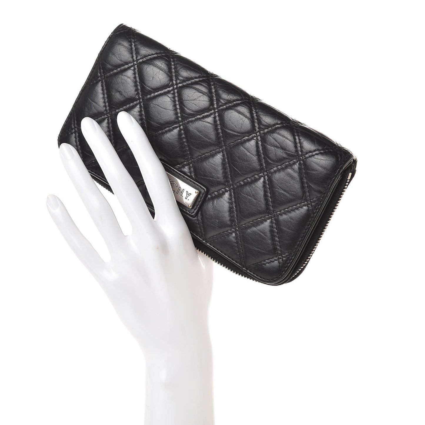 Aged Calfskin Quilted Paris New York PNY Wallet Black