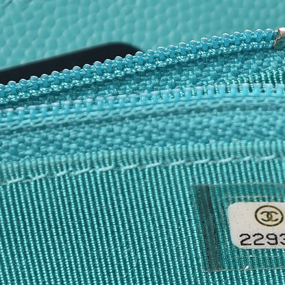 Chanel Caviar Quilted Small Zip Around Wallet Turquoise 8 of 10