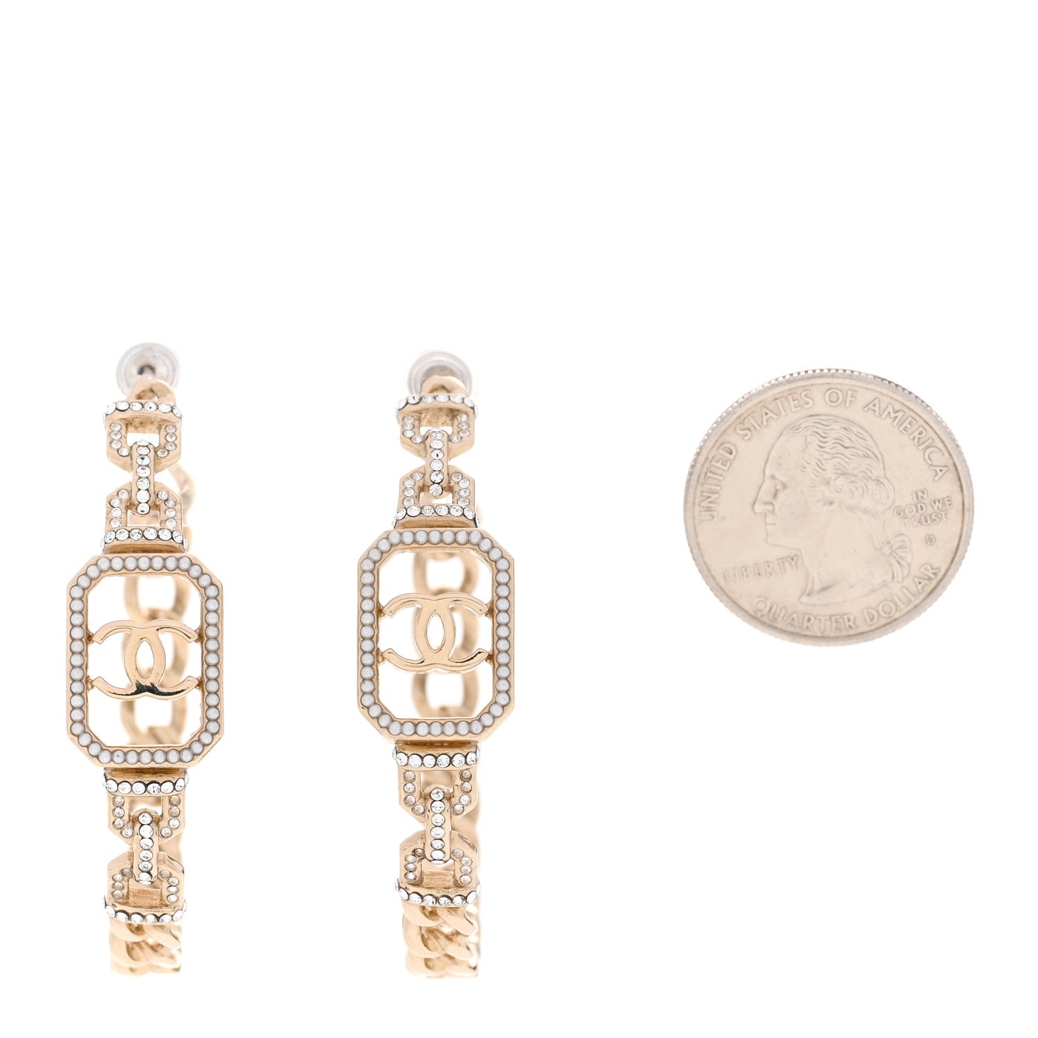 Chanel Crystal CC Vendome Hoop Earrings Gold 2 of 5