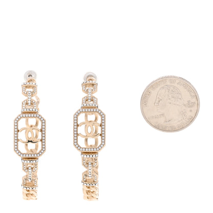 Chanel Crystal CC Vendome Hoop Earrings Gold 2 of 5