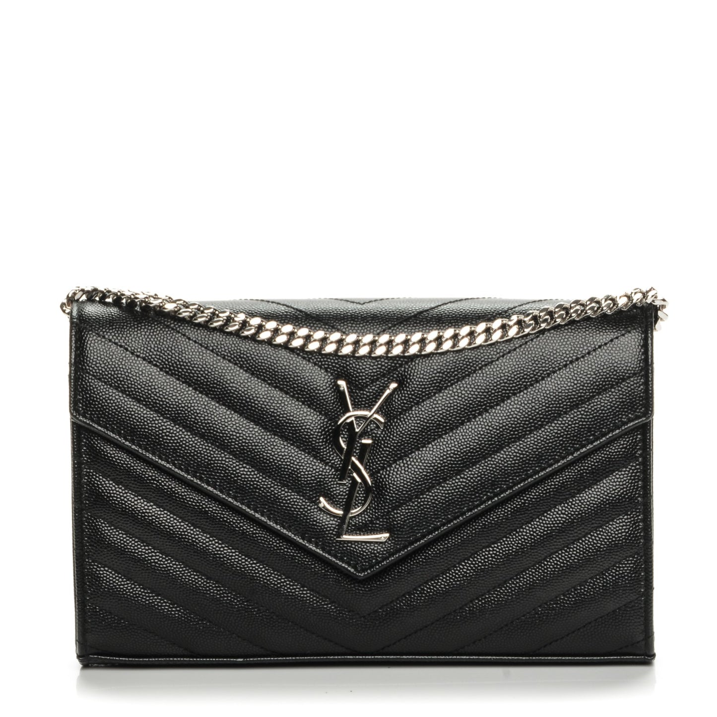 Grain De Poudre Matelasse Chevron Monogram Chain Wallet Black