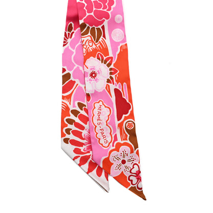 Hermes Silk Bingata Twilly Fuchsia Corail Brun 2 of 5