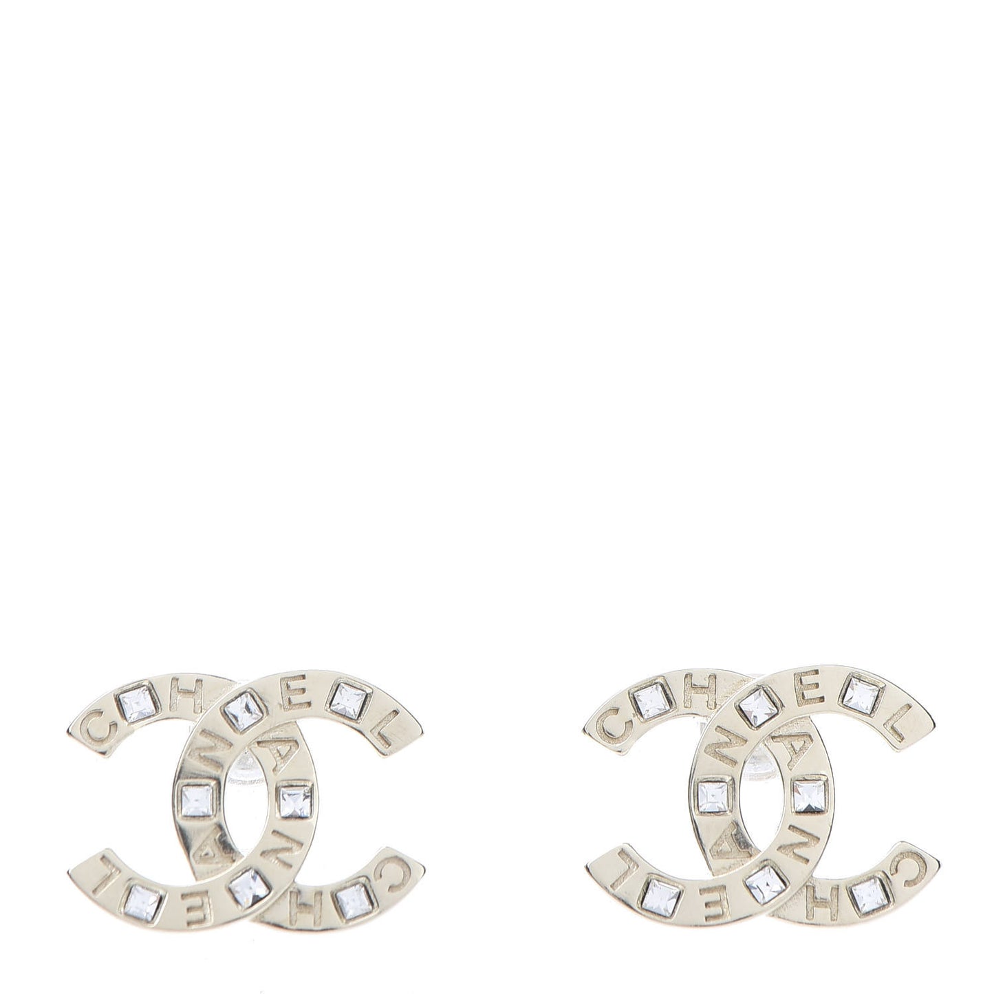 Crystal Metal CC Paris Button Stud Earrings Gold