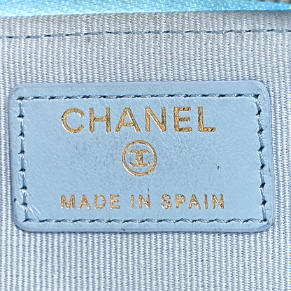 Chanel Caviar Quilted Crystal Zip Card Holder Wallet Light Blue 6 of 10