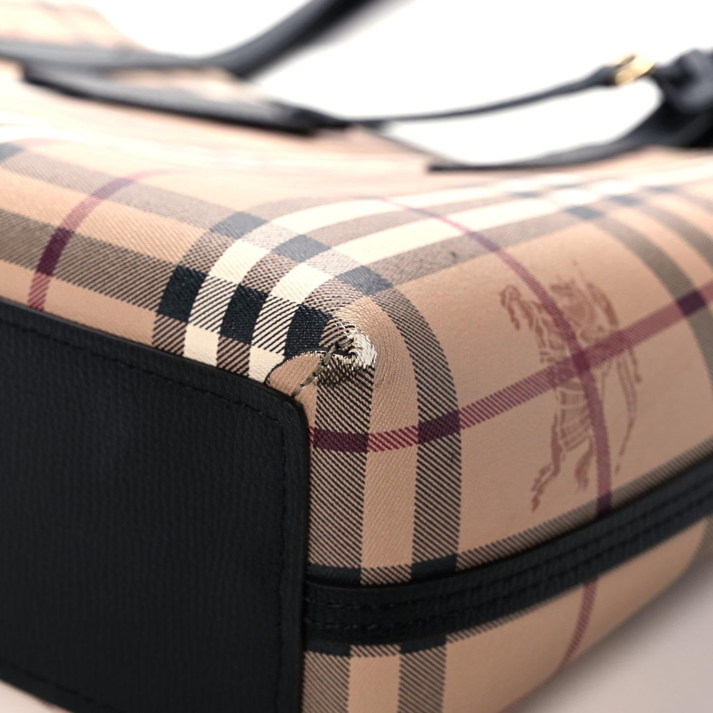 Grainy Calfskin Haymarket Check Small Reversible Tote Black