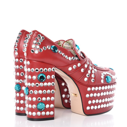 Gucci Malaga Kid Crystal Amilna Platform Loafer 37.5 Hibiscus Red 4 of 9