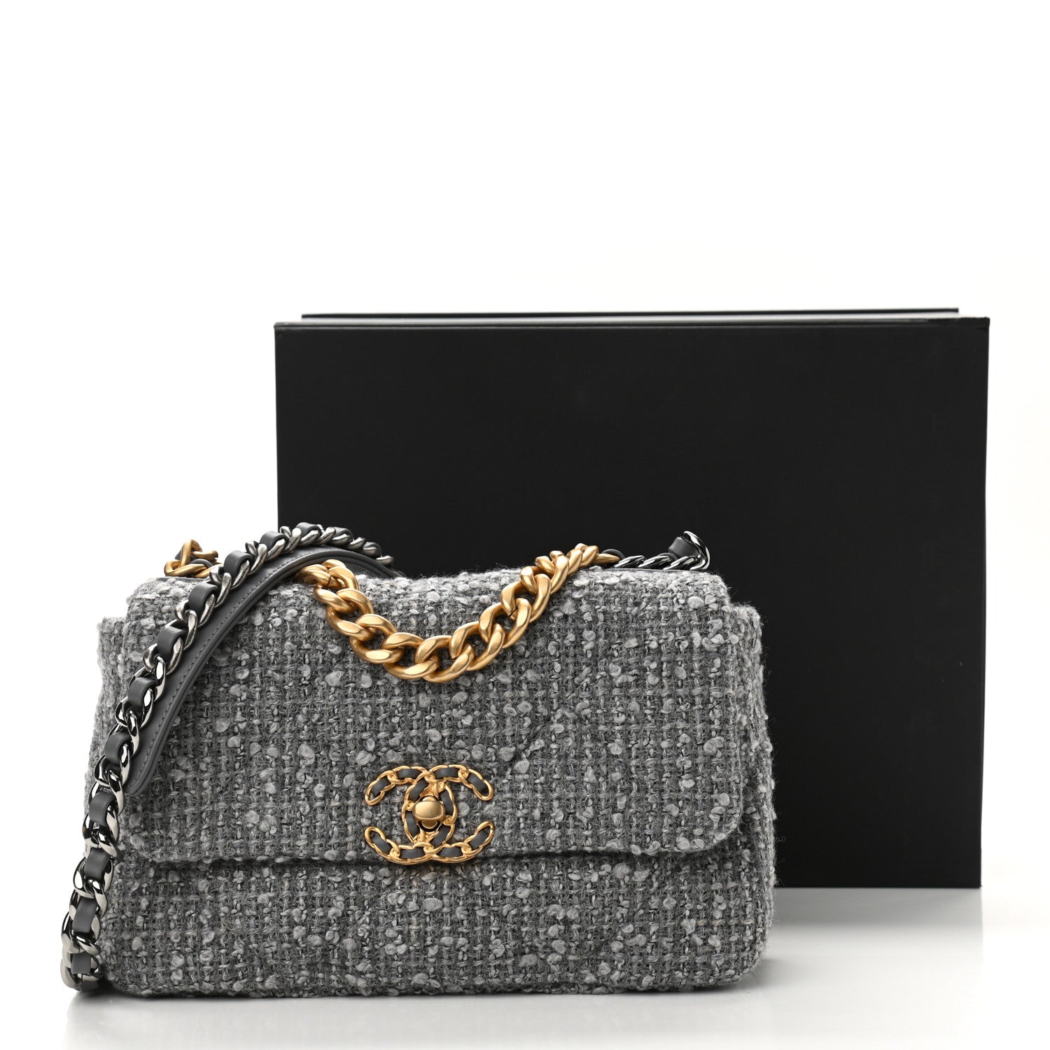 Chanel Tweed Quilted Medium Chanel 19 Flap Grey 11 of 11