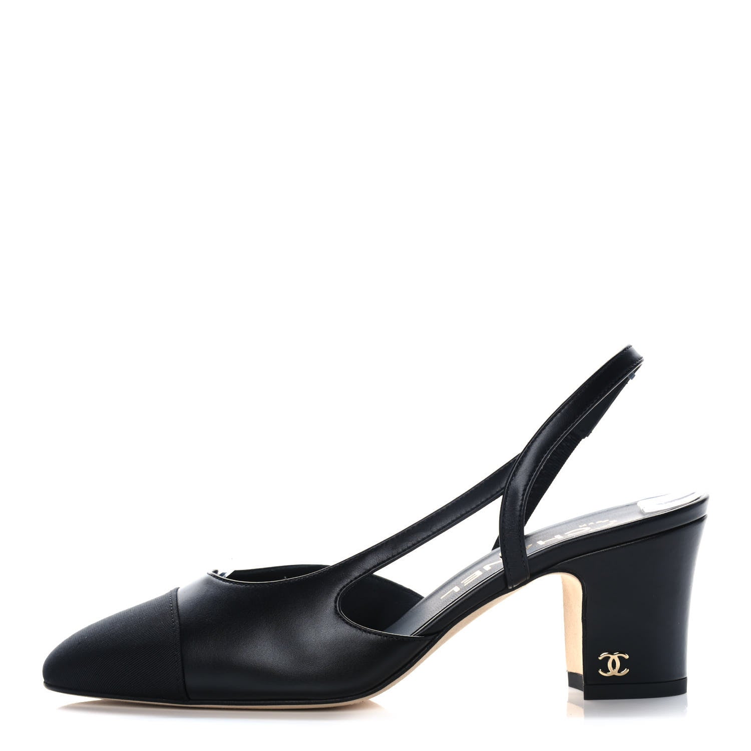 Chanel Goatskin Grosgrain Cap Toe CC Slingback Sandals 35.5 Black 1 of 9