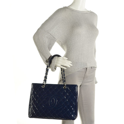 Chanel Quilted Patent Grand Shopping Tote GST Navy Blue 2 of 8