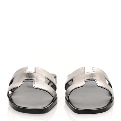 Hermes Metallic Nappa Oran Sandals 37 Argent 2 of 9