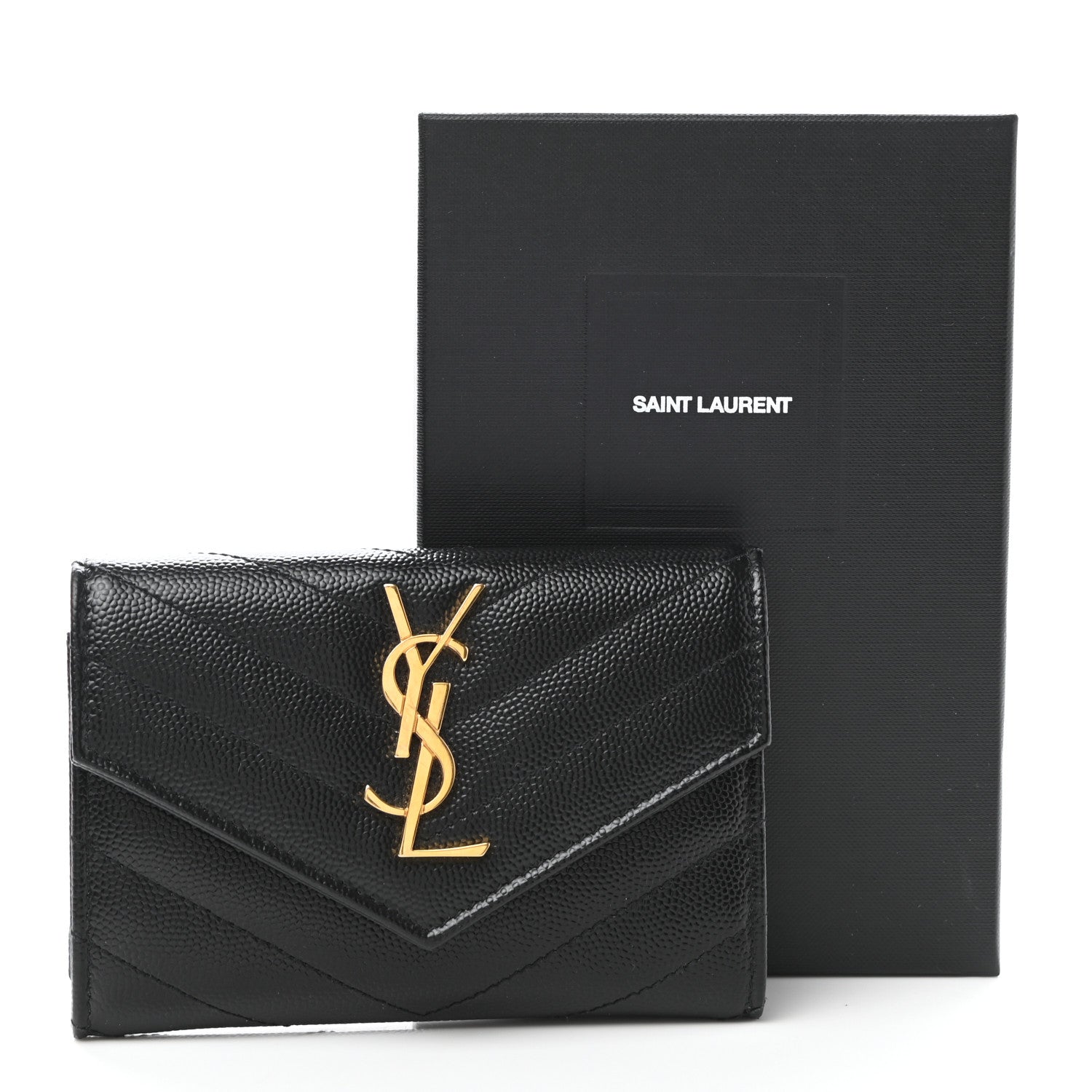 Saint Laurent Grain De Poudre Matelasse Chevron Small Monogram Envelope Wallet Black 8 of 8