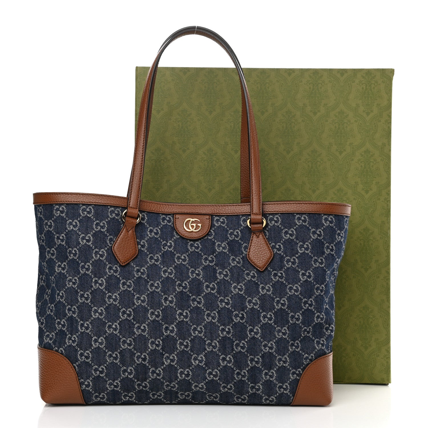 Gucci New Denim GG Monogram Medium Ophidia Shopping Tote Blue Tea Cuir 9 of 9
