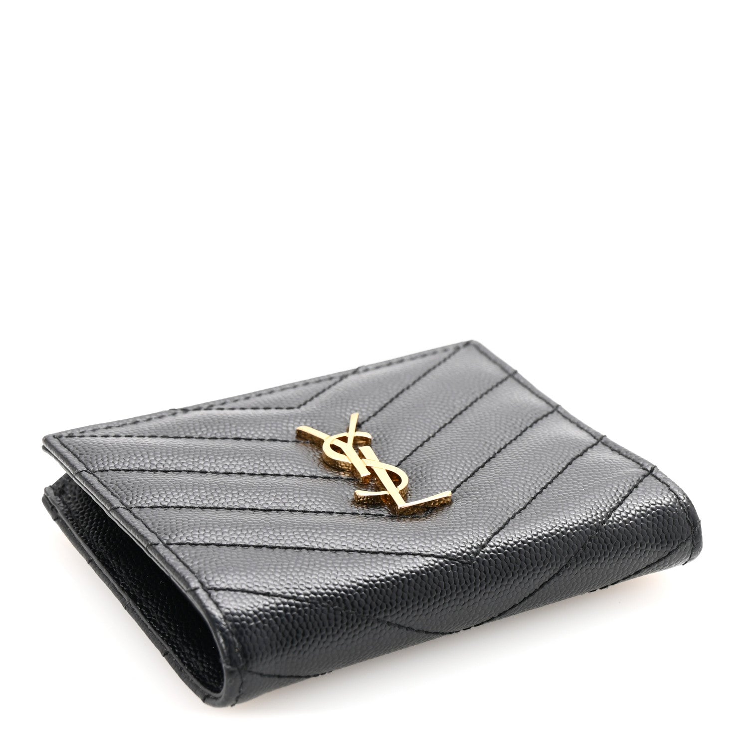 Saint Laurent Grain De Poudre Matelasse Chevron Monogram Zipped Card Case Black 4 of 7