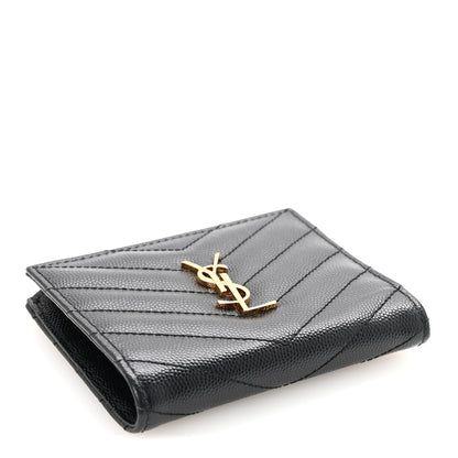 Saint Laurent Grain De Poudre Matelasse Chevron Monogram Zipped Card Case Black 4 of 7