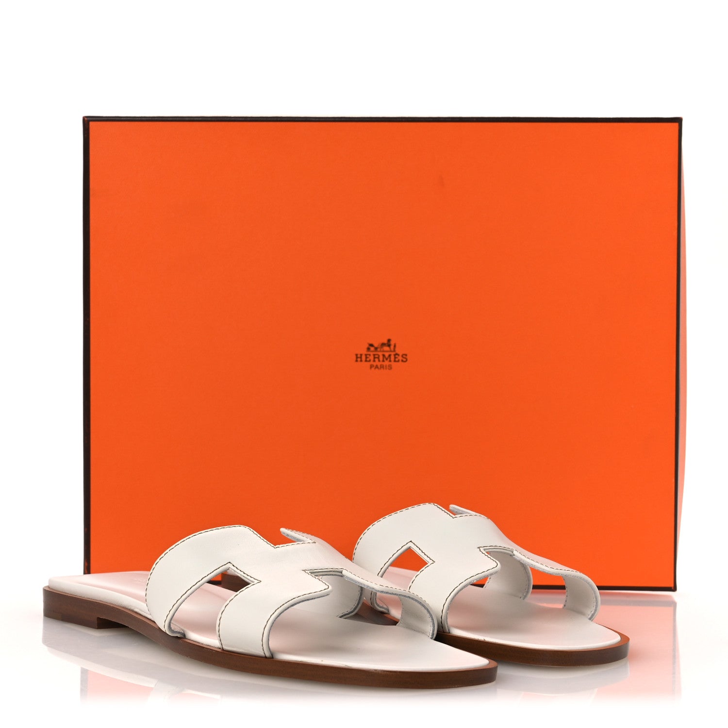 Hermes Box Calfskin Oran Sandals 38 White 11 of 11