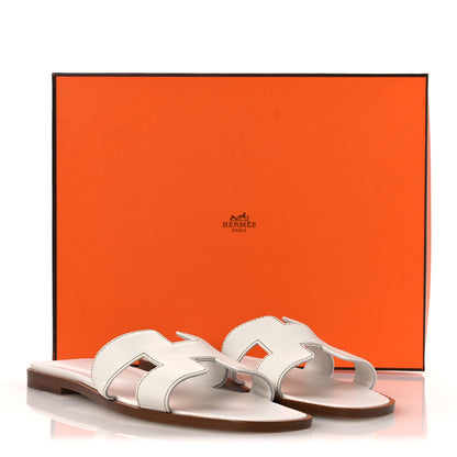 Hermes Box Calfskin Oran Sandals 38 White 11 of 11