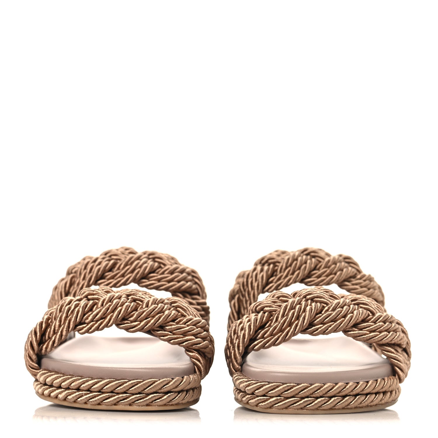 Valentino Garavani Calfskin Silk Woven Rockstud Torchon 5mm Sandals 36 Poudre 3 of 10