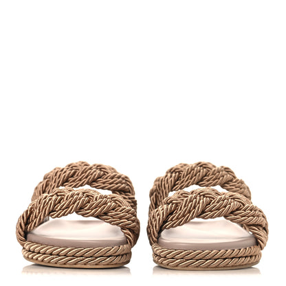 Valentino Garavani Calfskin Silk Woven Rockstud Torchon 5mm Sandals 36 Poudre 3 of 10