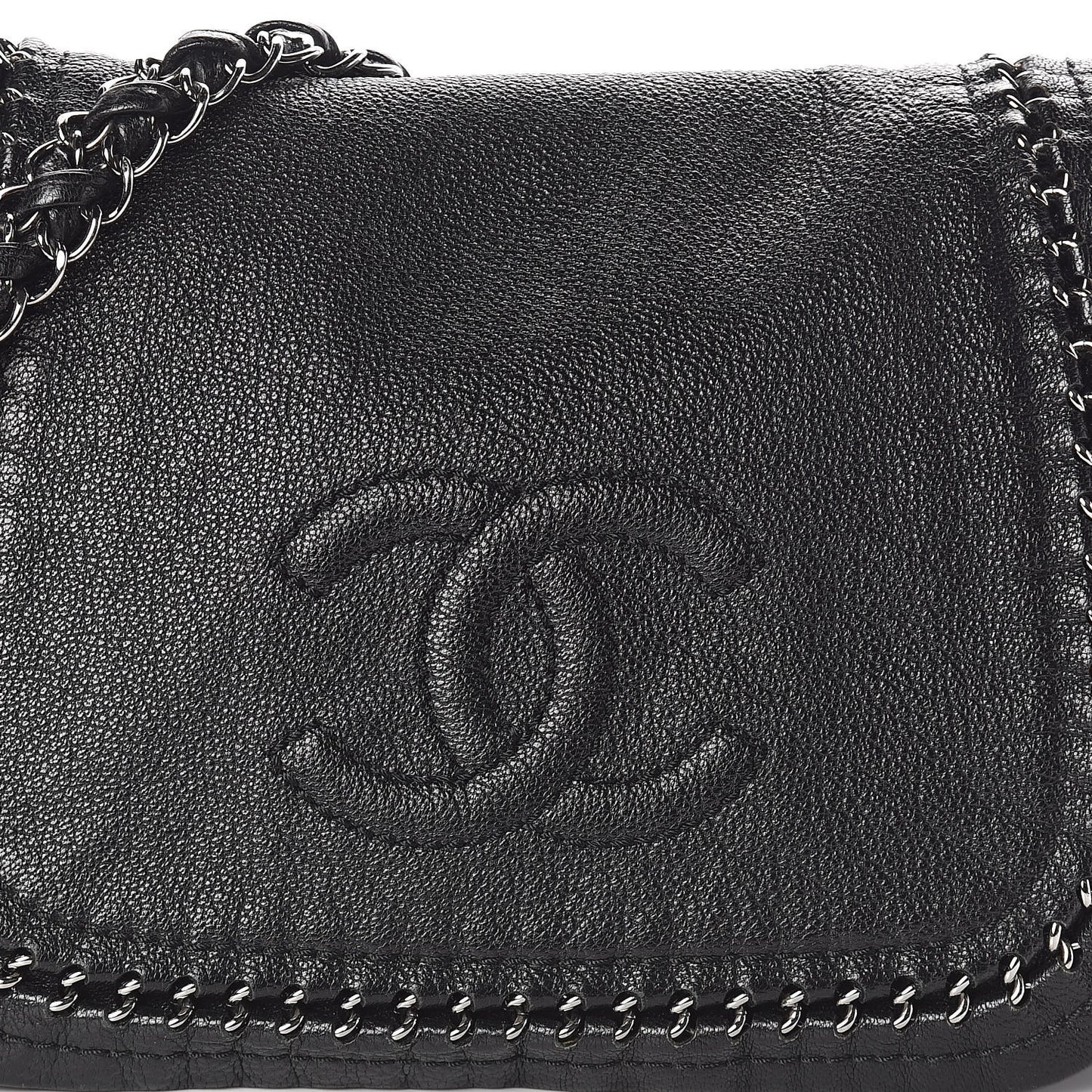 Metallic Goatskin Luxe Ligne Flap Black