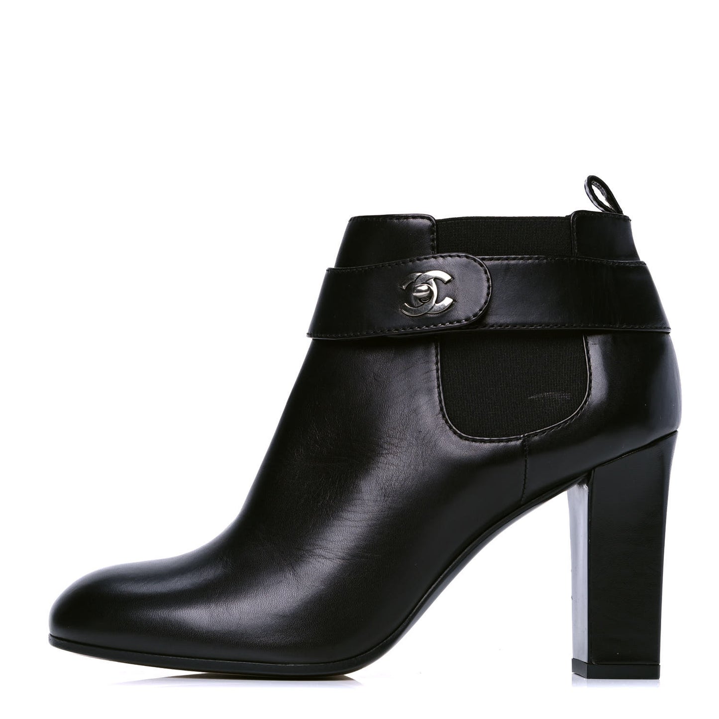 Calfskin CC Turnlock Ankle Boots 39 Black