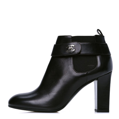 Chanel Calfskin CC Turnlock Ankle Boots 39 Black 1 of 5