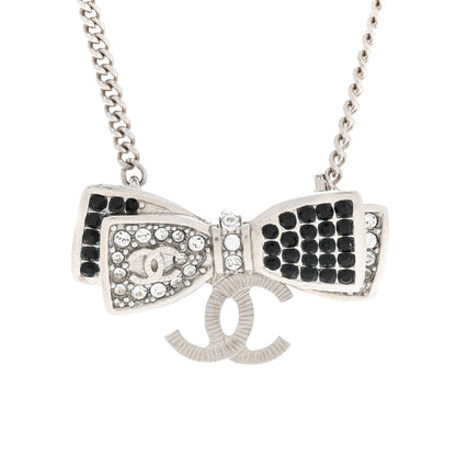Chanel Crystal CC Bow Necklace Silver Black 4 of 6