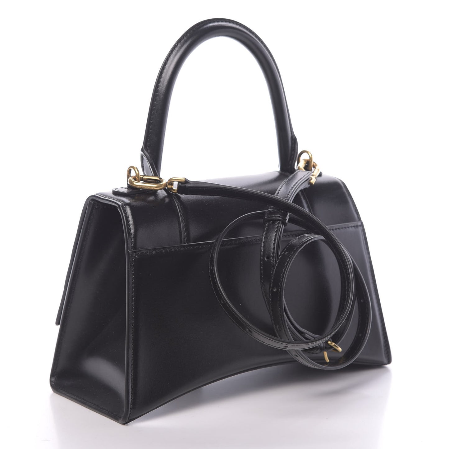 Shiny Box Calfskin Small Hourglass Top Handle Bag Black