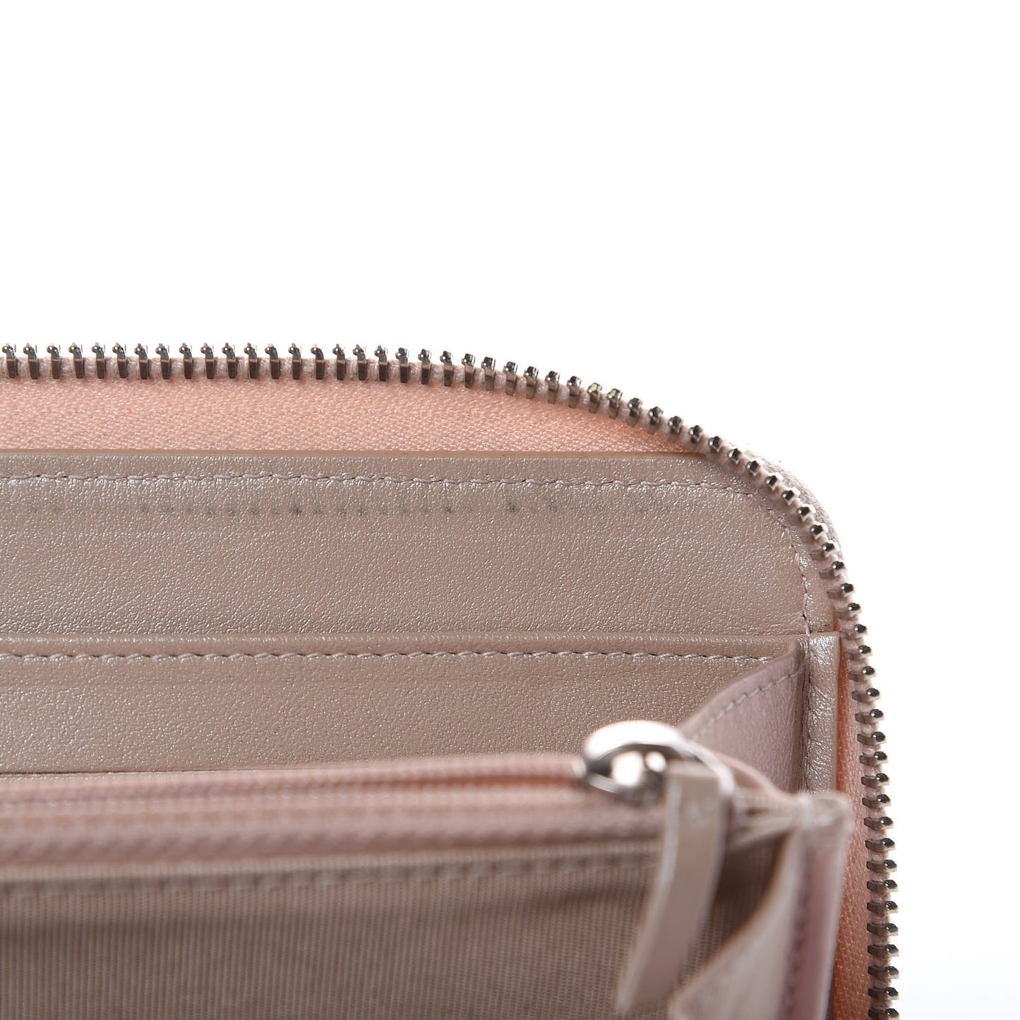 Metallic Caviar Chevron Quilted Zip Around Wallet Light Gold