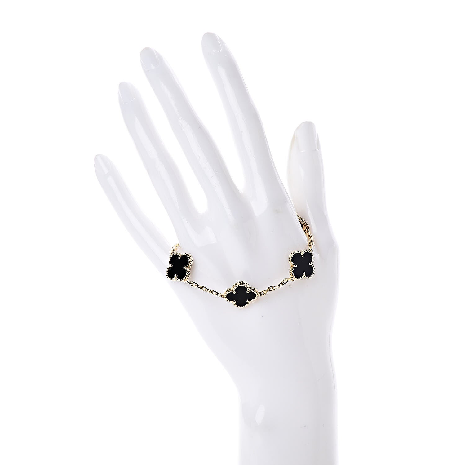 Van Cleef & Arpels 18K Yellow Gold Black Onyx 5 Motifs Vintage Alhambra Bracelet 2 of 6