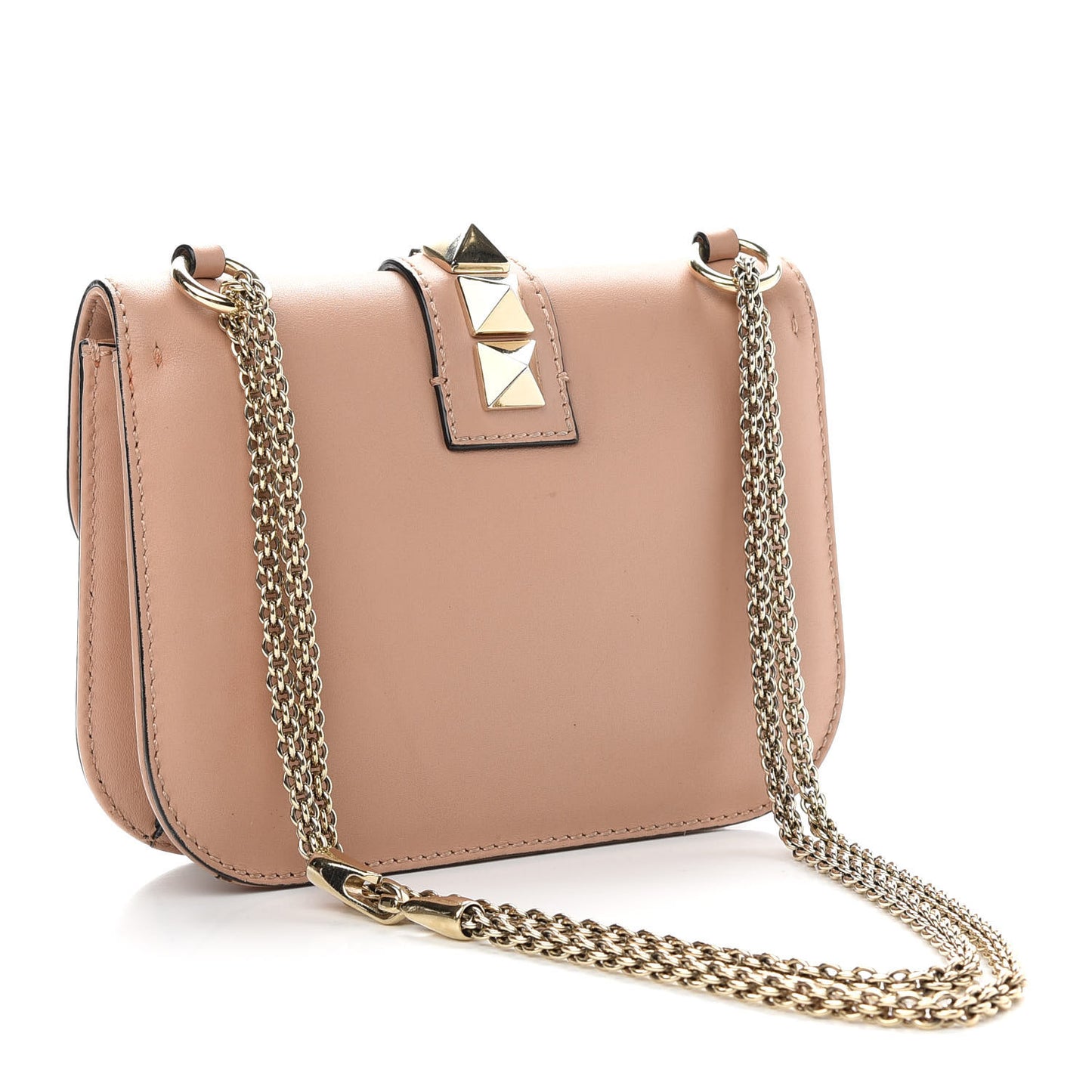 Vitello Small Glam Lock Rockstud Flap Skin Sorbet