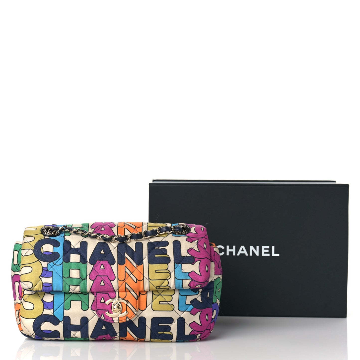 Printed Fabric Quilted Logo Single Flap Bag Multicolor