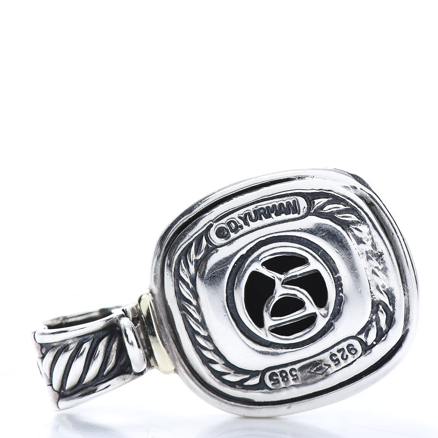 David Yurman Sterling Silver 14K Yellow Gold Black Onyx 10mm Albion Enhancer Pendant 3 of 4