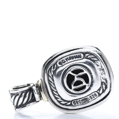 David Yurman Sterling Silver 14K Yellow Gold Black Onyx 10mm Albion Enhancer Pendant 3 of 4