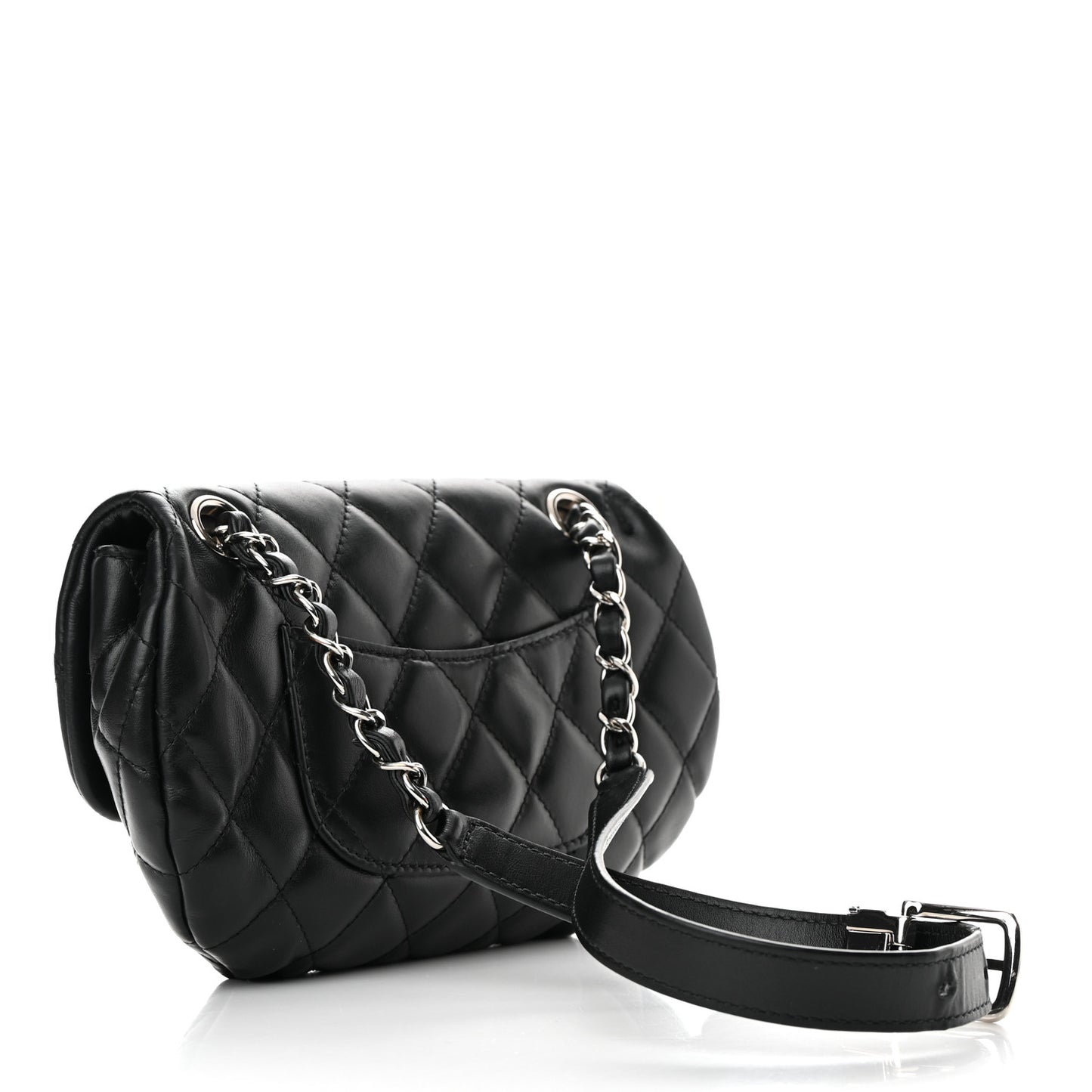 Calfskin Quilted CC Uniform Flap Belt Bag Black
