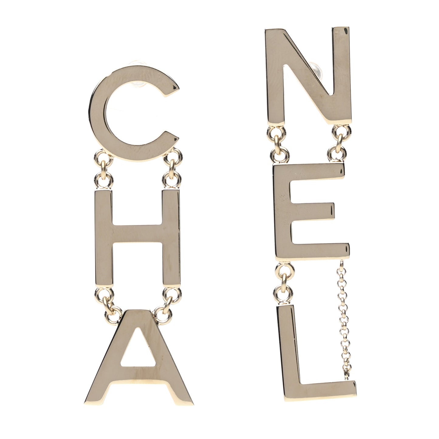 Metal Cha-Nel Logo Drop Earrings Gold