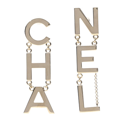 Chanel Metal Cha-Nel Logo Drop Earrings Gold 1 of 6