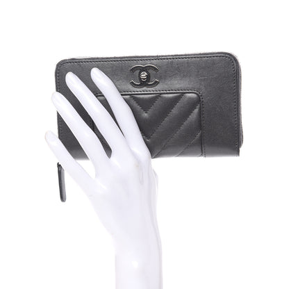 Chanel Sheepskin Chevron Quilted Mademoiselle Vintage Zip Around Wallet Grey 2 of 15