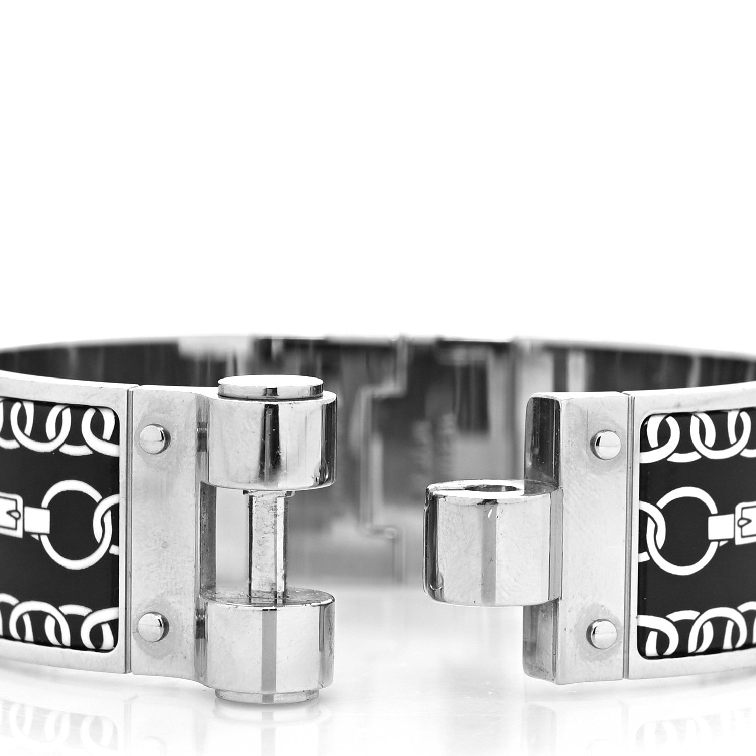 Hermes Enamel Printed Wide Balades Equestres Positif Negatif Hinged Bracelet M Black 4 of 5