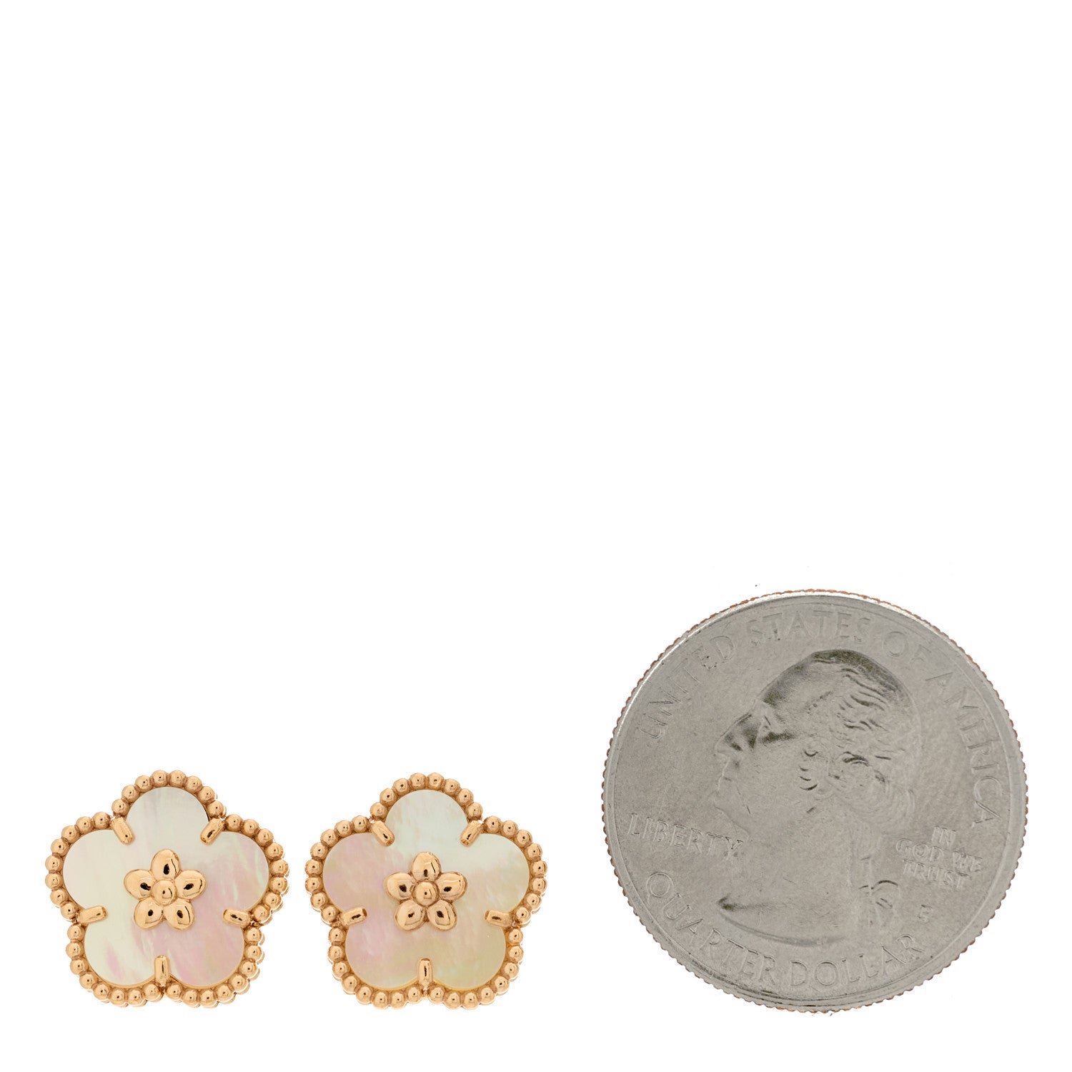 Van Cleef & Arpels 18K Rose Gold Mother of Pearl Lucky Springs Plum Blossom Earrings 2 of 5