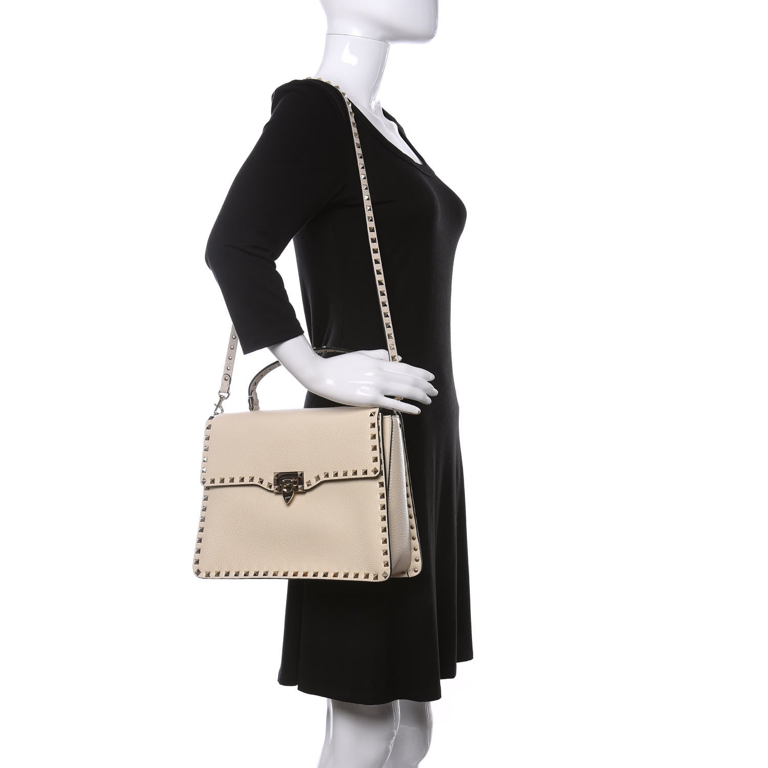 Valentino Garavani Grained Calfskin Rockstud Top Handle Flap Shoulder Bag Light Ivory 2 of 9