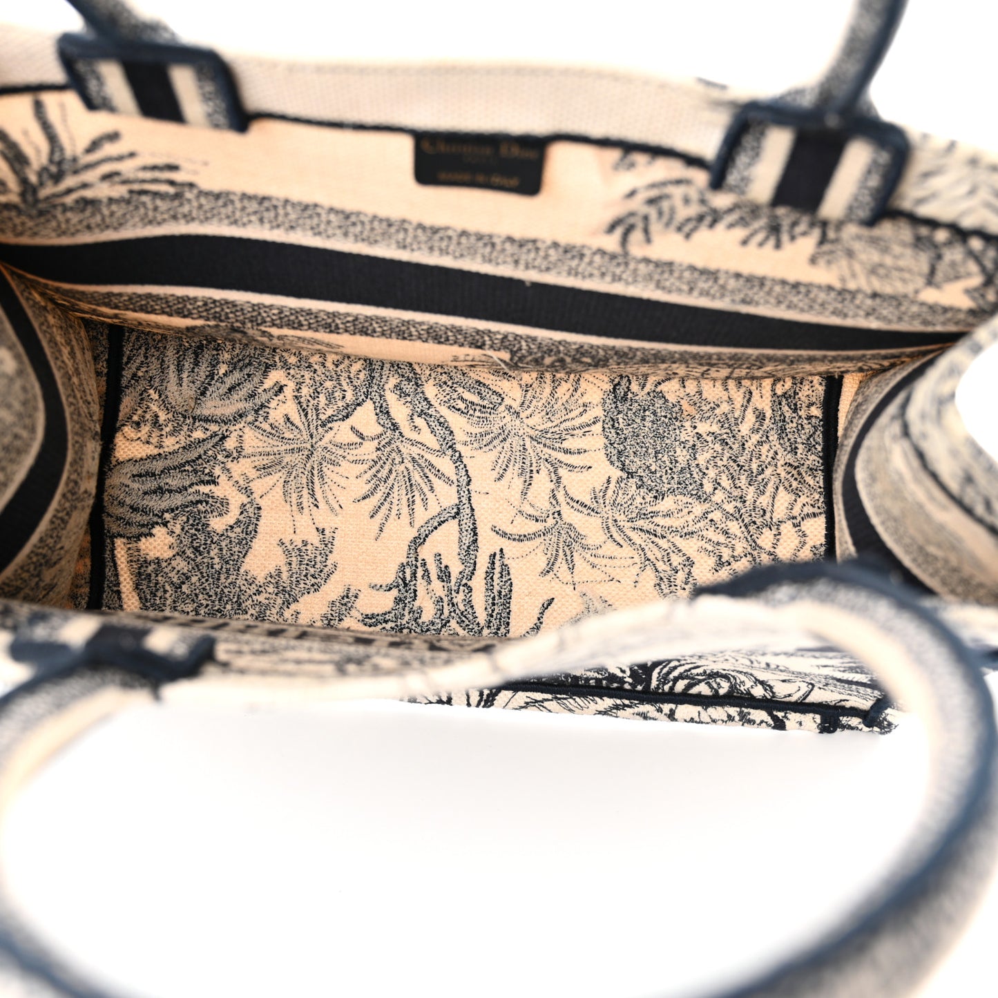 Canvas Embroidered Medium Palms Toile De Jouy Book Tote Blue