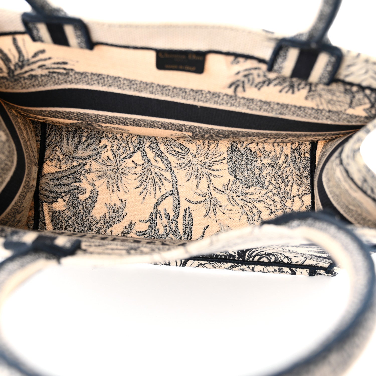 Christian Dior Canvas Embroidered Medium Palms Toile De Jouy Book Tote Blue 5 of 17