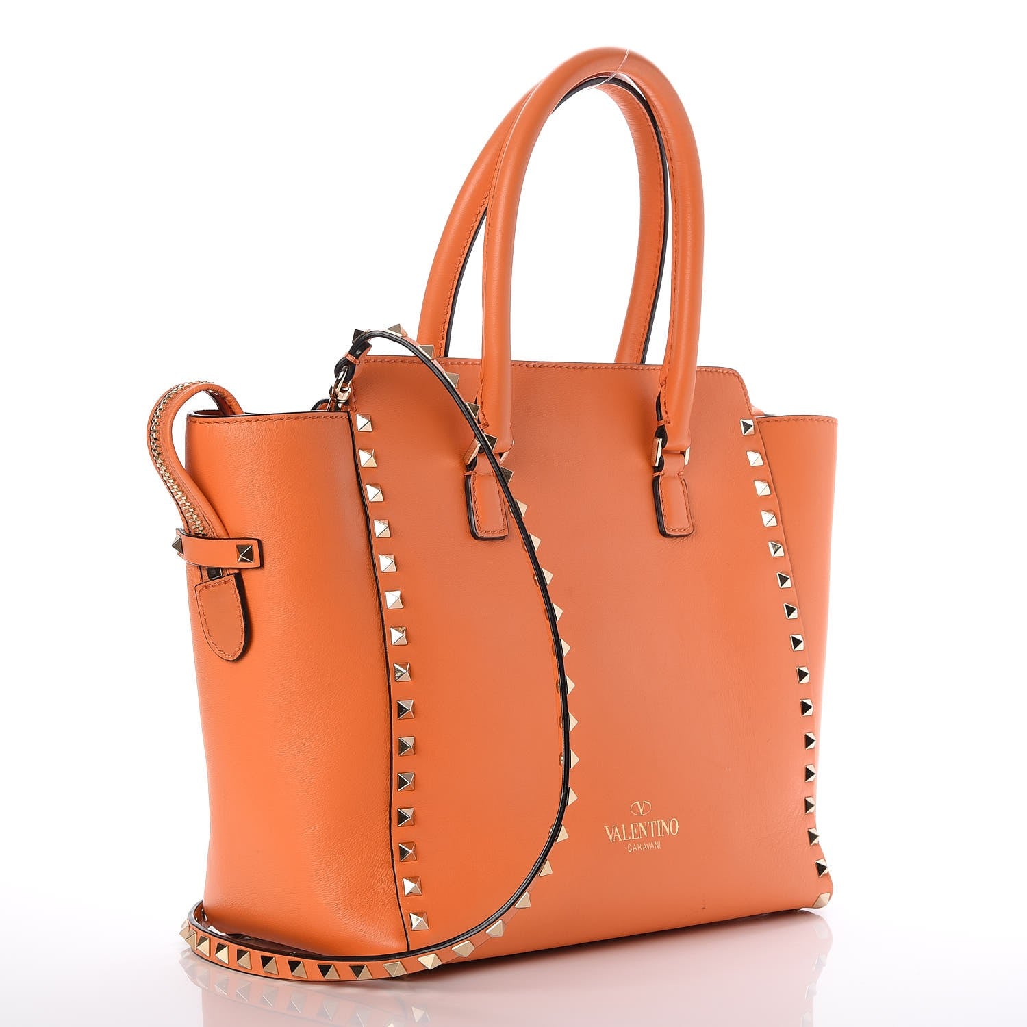 Valentino Garavani Vitello Rockstud Double Handle Tote Melon Sorbet 3 of 8